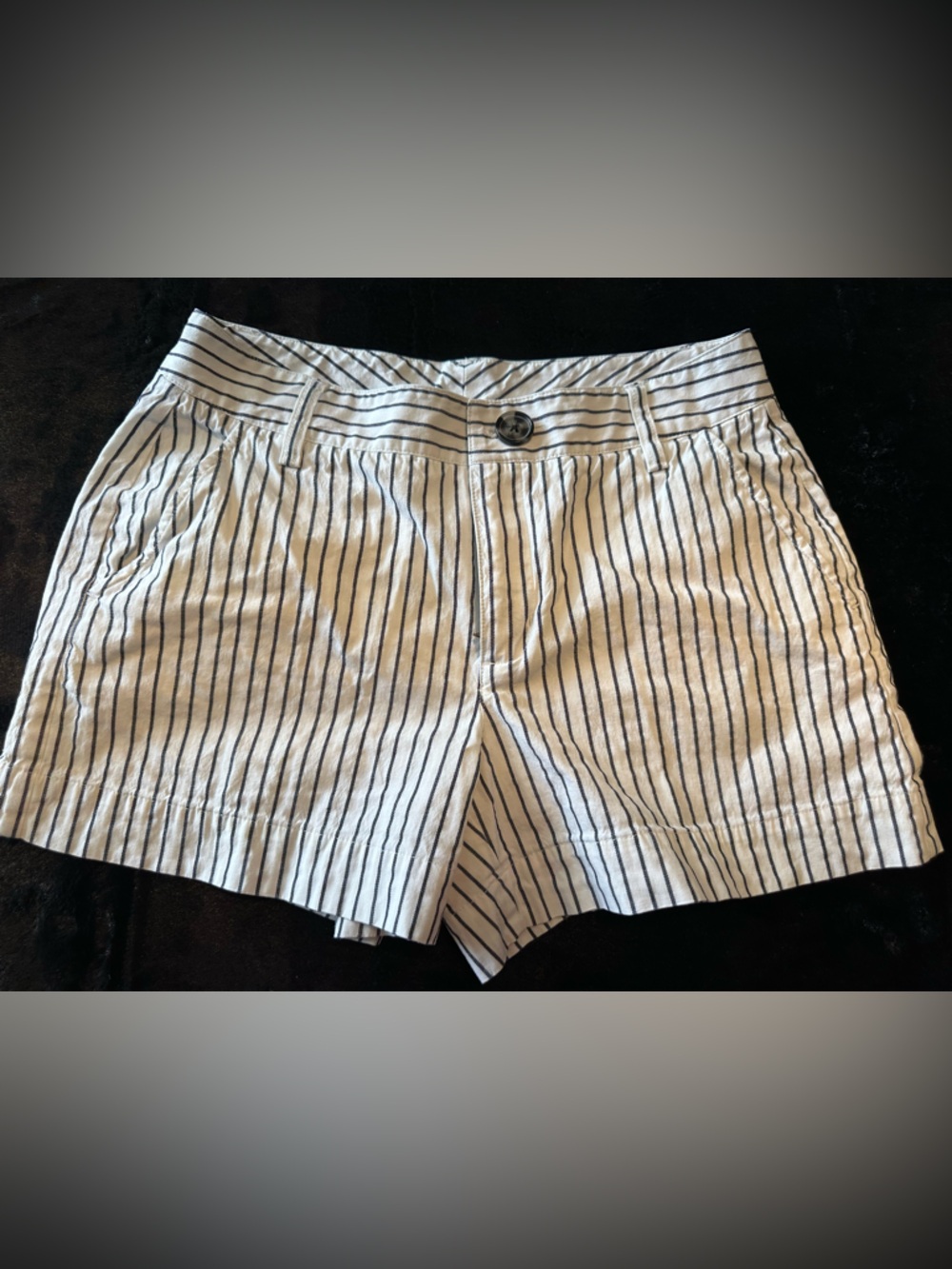 CAbi Navy Pinstripe White Cotton Bermuda Shorts
